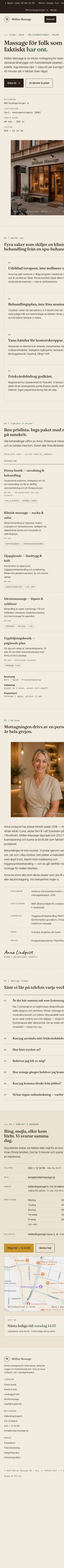 Demo (mobil): Massage — lugn, förtroendeskapande sajt med behandlingar och kontakt